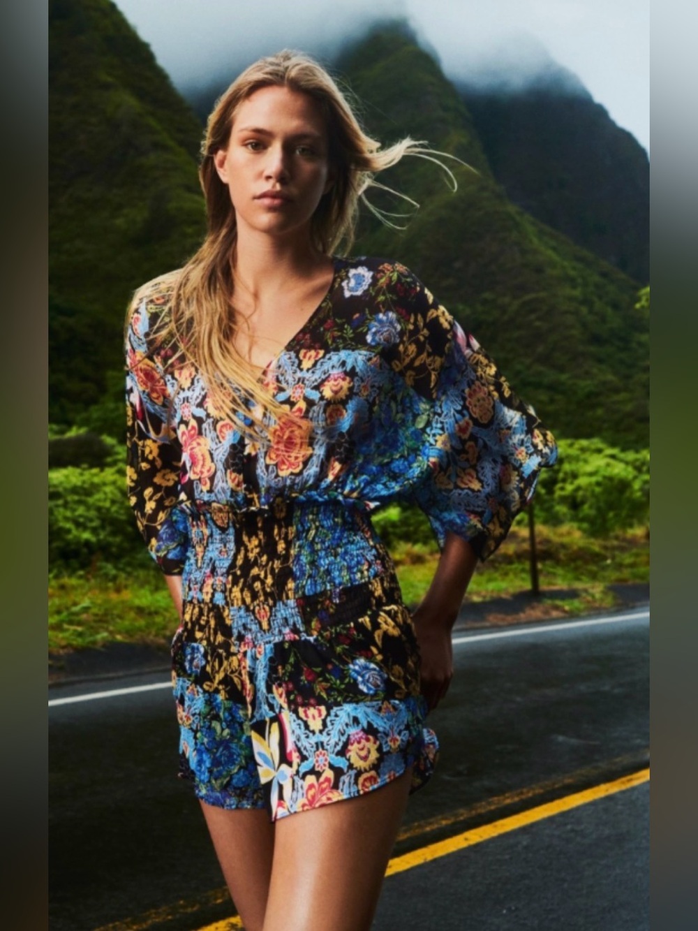 ZARA romper floral georgette summer travel lunch evening wedding S
